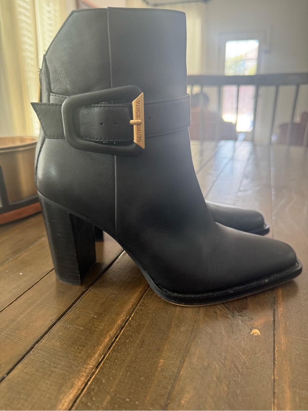 Vince Camuto Black Leather Buckle Block Heel Ankle Boots 6,5